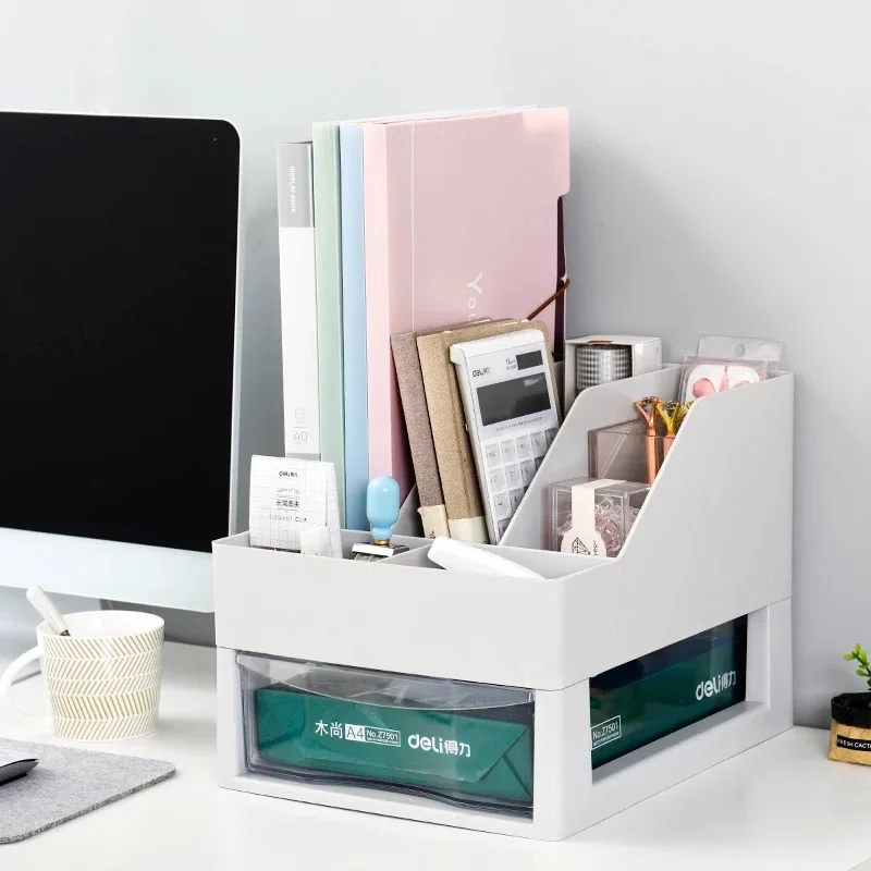 Многофункциональный настольный органайзер с выдвижным прозрачным ящиком