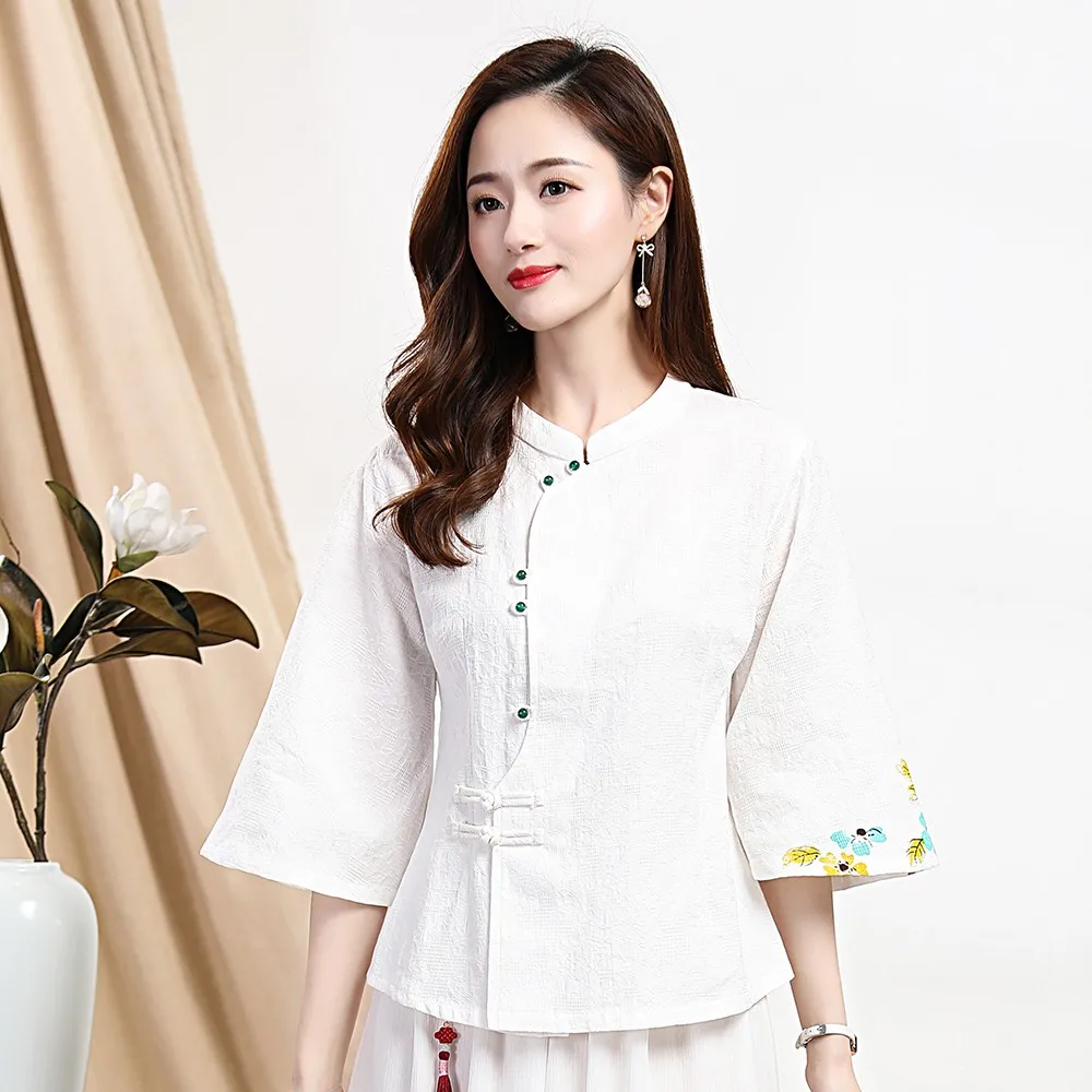 

Женский винтажный топ с цветочным принтом, большие размеры 3XL, традиционная блуза