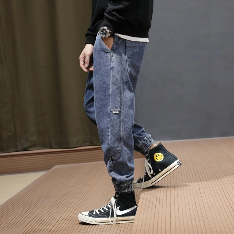 

Autumn Winter Fashion Men Jeans Spliced Designer Loose Denim Cargo Pants Harem Jeans Men Streetwear Hip Hop Joggers Jeans Homme