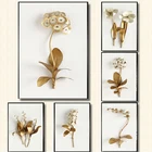 Настенная Картина на холсте с изображением золотых растений, листьев и цветов, настенные картины для гостиной, скандинавские декоративные картины, современный декор