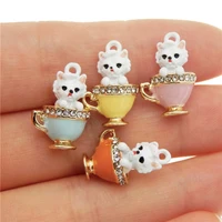 julie wang 4pcs enamel teacup poodle charms puppy dog alloy rhinestone cup necklace bracelet jewelry making accessory