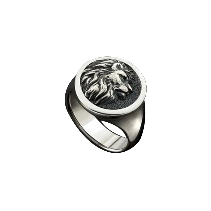 

Black Punk Vintage Lions-Face Rings Round Animal Lion-Head Ring For Men Stainless Steel Hiphop Cool Jewelry