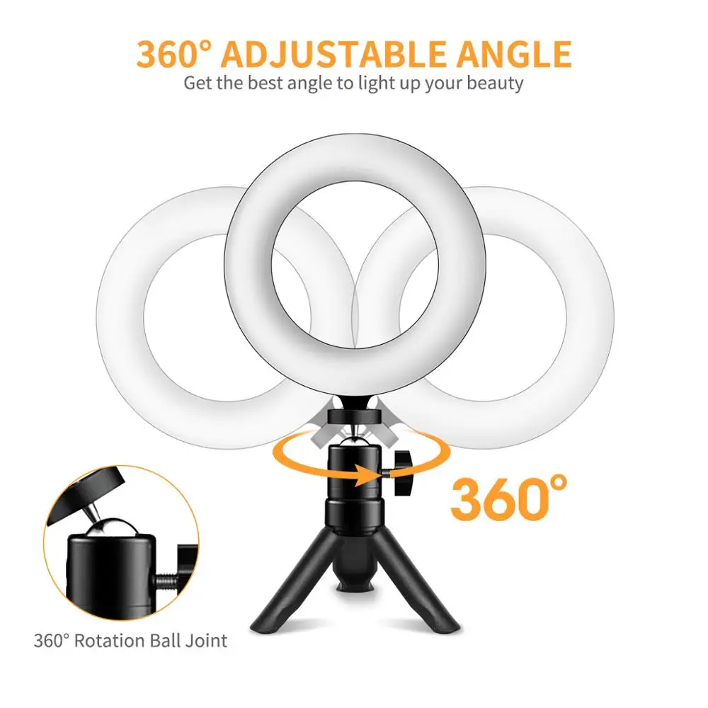 Mini 6inch Photography Lighting Phone table Ring Light Tripod Stand Photo Led Selfie remote Ring Light Lamp TikTok Youtube Live
