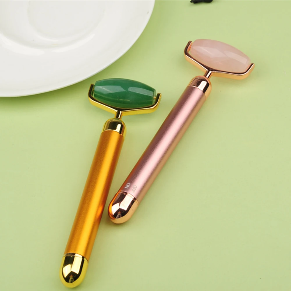 Электрический нефритовый ролик вибрирующий розовый кварц/авантюрин массажер