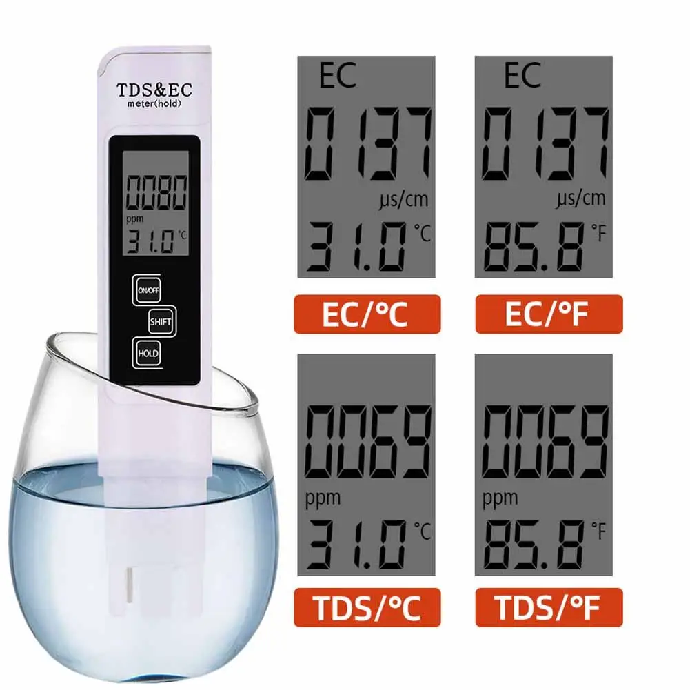 

3 in1 TDS/Temp/EC Meter Water Quality Tester Pen TDS/EC Tester 0-9990ppm Conductivity Detector Water Purity Temperature Meter