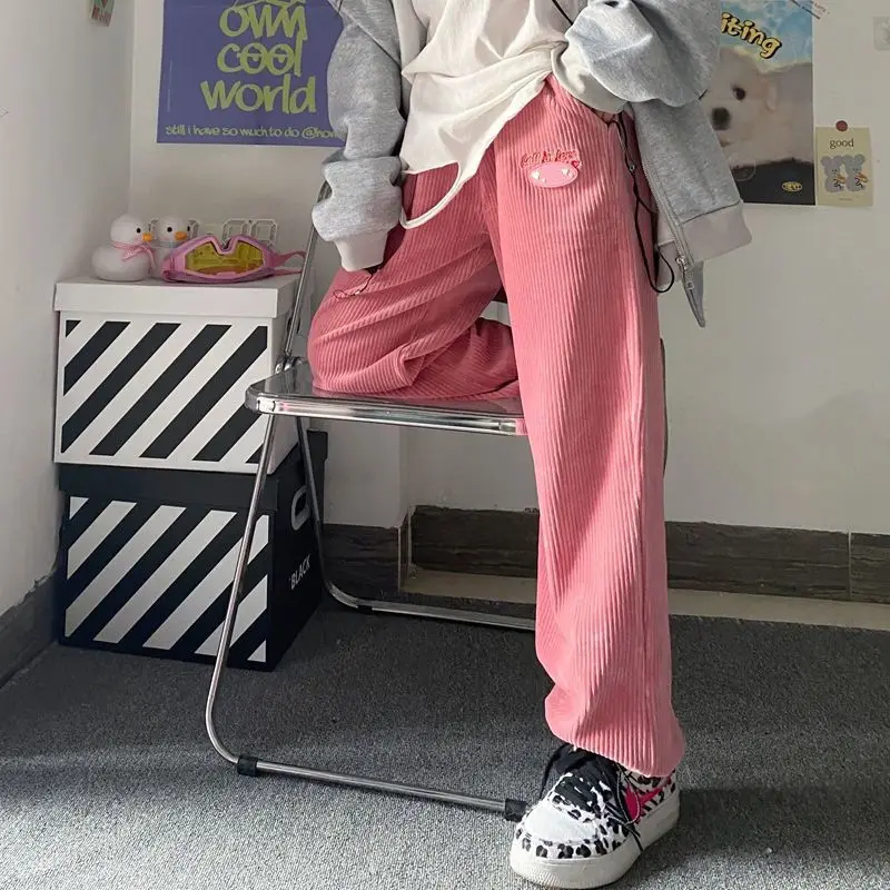 

Женские милые розовые вельветовые брюки, модные корейские синие широкие брюки для бега, брюки для женщин, мягкие джоггеры большого размера ...