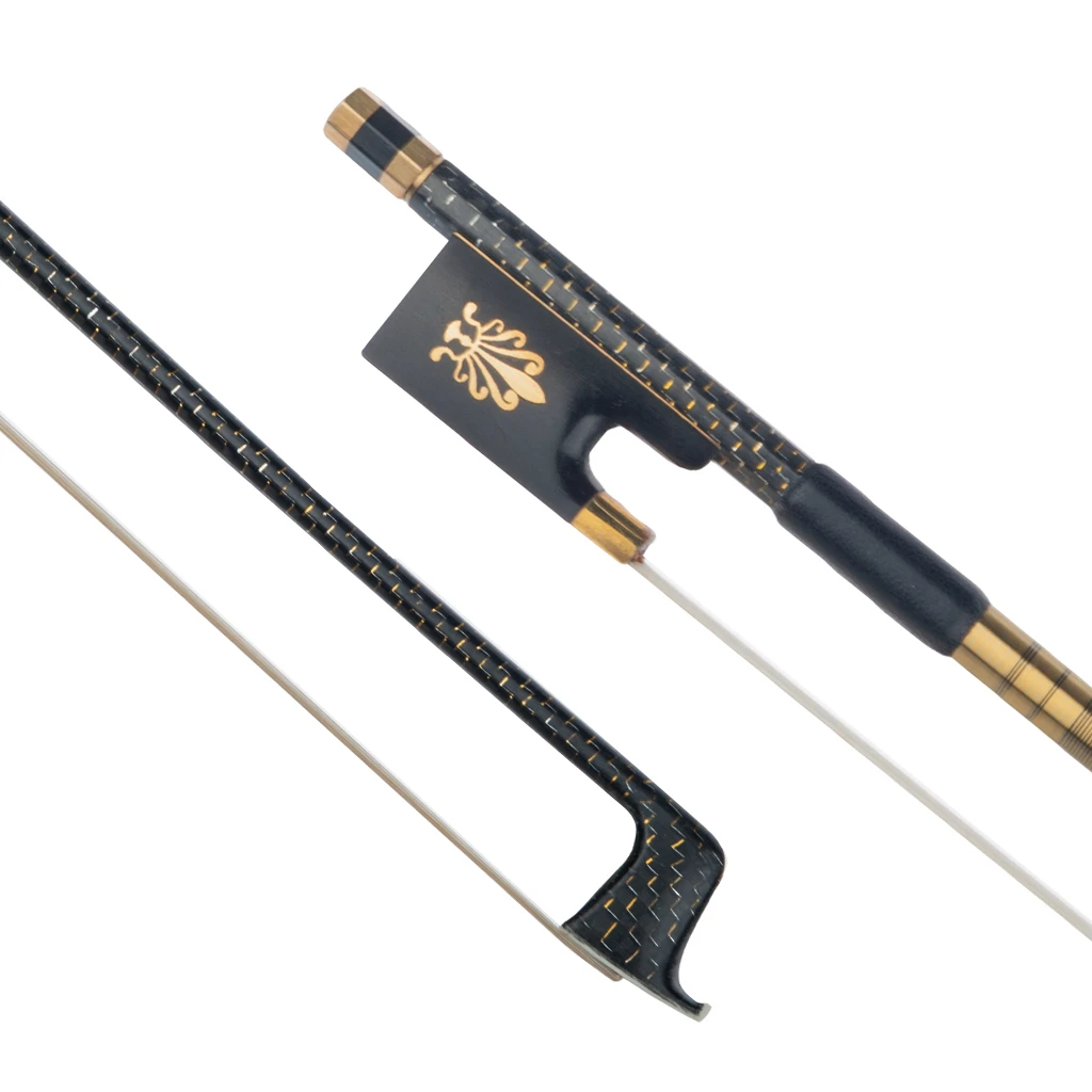 Professional 4/4 Violin/ Fiddle Bow Golden And Silver Silk Braided Carbon Fiber Bow White Horsehair Ebony Frog Fast Response