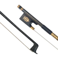 professional 44 violin fiddle bow golden and silver silk braided carbon fiber bow white horsehair ebony frog fast response