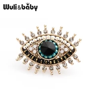 wulibaby small rhinestone black blue eye brooches women alloy simulated pearl eye collar pins gifts