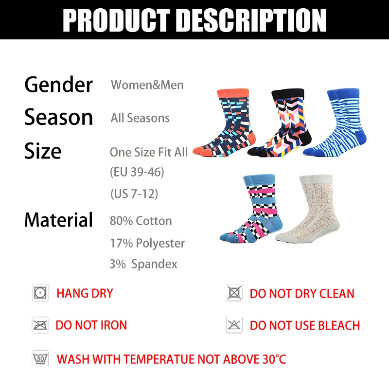 

Happy Socks Man Invisible Geometric Checked Stripe Socks Quality Business Casual 5 kinds Of Color Combed Cotton Funny Socks