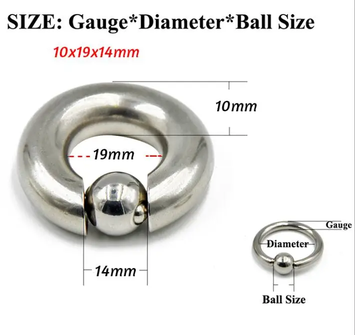 10x19x14mm 1 шт смешанный размер хирургические стальные Пленительные кольца BCR кольцо пирсинг для Бровей Уха Пирсинг носа закрытие соска бар губы ювелирные изделия для тела - Окраска металла: 10x19x14mm