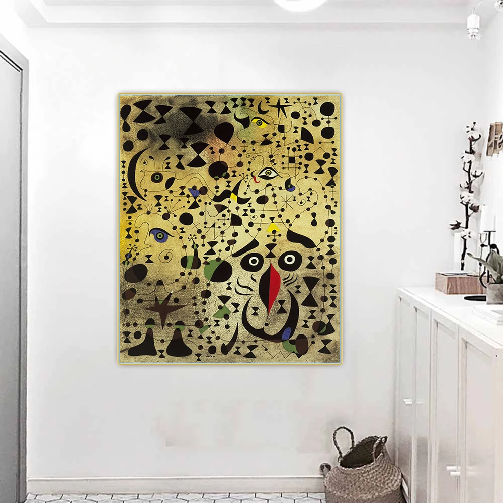 

Holover Canvas Oil Painting Joan Miro"The Beautiful Bird Revealing The Unknown To A Pair Of Lovers"Aesthetic Art Home Decoration