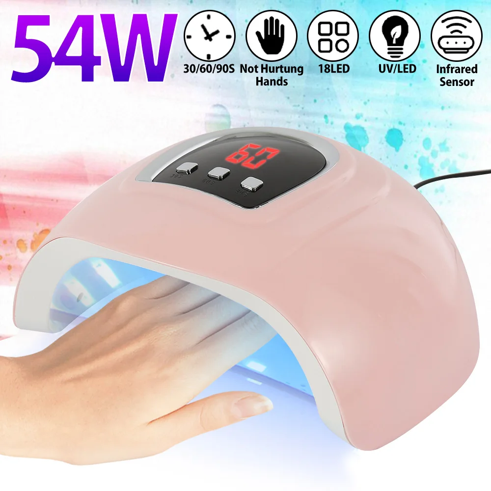 

54W LED&UV Nail Lamp USB Nail Dryer Dual Light Source18 Lamp Beads Quick Drying Nail Gel Polish Salon Tool Manicure Supplies