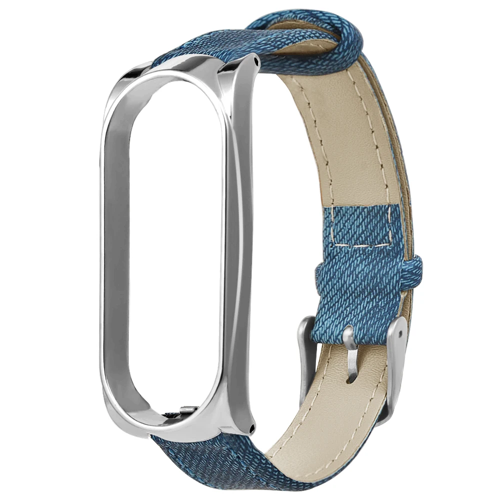 Фото Ремешок для часов Mi Band 4 сменный Ретро стиль джинсовый кожаный ремешок браслет Ремешок для часов Mi Band 4 сменный Ретро стиль джинсовый кожаный ремешок браслет