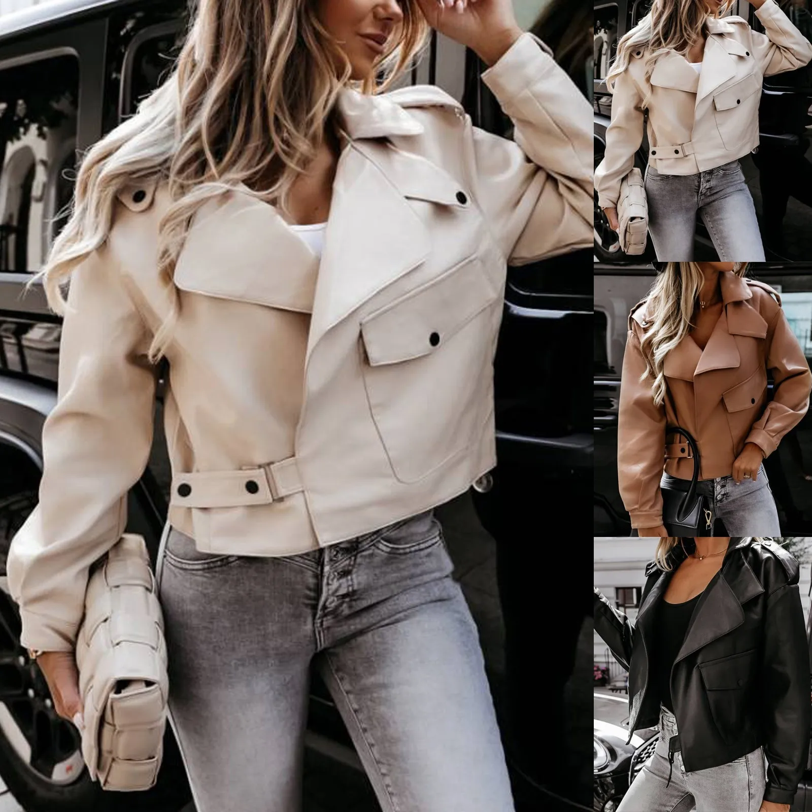 

Women Fashion Solid Splice Long Sleeve Business Outerwear Loose Wrap Cardigan Overlapping Lapel Short Jacket