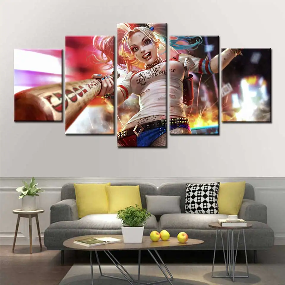 Харли Квин комиксы плакат 5 шт. стены Искусство Холст Живопись Домашний декор для