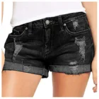 Женские летние джинсовые шорты, сексуальные джинсовые шорты с завышенной талией, облегающие шорты с дырками, подходящие ко всему популярные шорты, Szorty Jeansowe