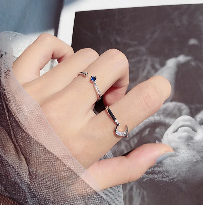 

Fashion Jewelry Finger Ring Delicate Design Adjustable Hot Selling High Quality Zircon Star Moon Ring For Women Gifts
