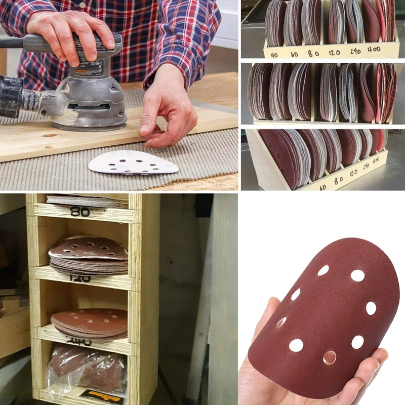 

160 Pcs 5 Inch 8 Hole Sanding Discs Hook and Loop Orbital Sander Sandpaper 40/60/80/100/120/150/240/320/400/600 Grit