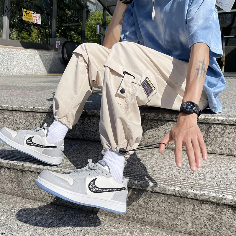 

Men Casual Pants Joggers Loose Ankle Length Cargo Style All-match Harajuku Hip-hop Simple Summer Spring Trousers Korean Chic New