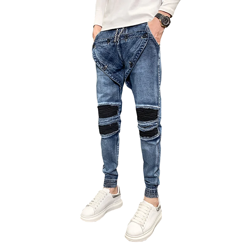 

Fashion New 2020 Korean Slim Fit Men Jeans Pants Casual Simple All Match Button Decor Knee Holes Denim Joggers Trousers Hip Hop