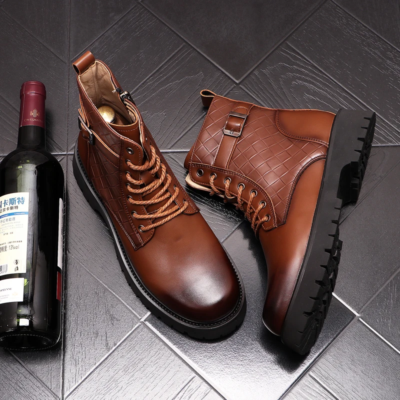 

brand designer men fashion party nightclub wear cowboy boots black brown platform shoes genuine leather boot platform short bota