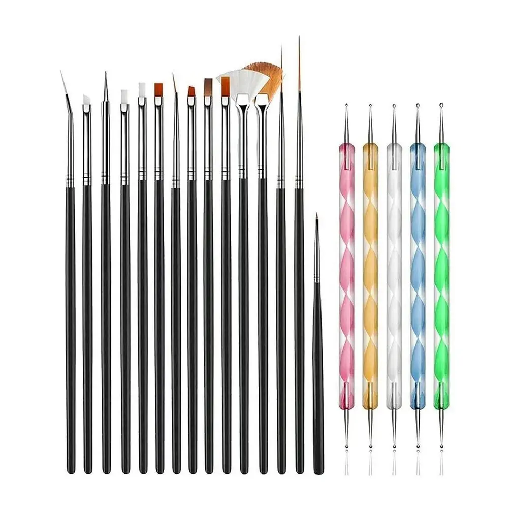 

20Pcs Nail Tools 15 Brushes + 5 Dot Pens Nail Decoration Tools Nail Tools Practical 15 Brushes + 5 Dot Pens Nail Art Tools