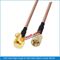high quality mcx male right angle 90 degree to sma male plug coaxial pigtail jumper rg316 extend cable 50 ohm low loss
