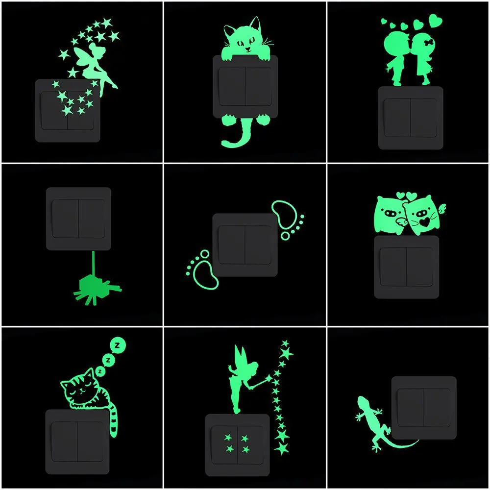 Cartoon Luminous Switch Sticker Glow in the Dark Cat Home Decoration Removable Wall Decals Valentine Party Decor | Дом и сад