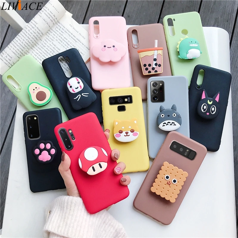 3D Silicone Cartoon Phone Holder Case for Samsung galaxy note 20 ultra Galaxi note 10 plus note 9 note 8 5 stand back cover