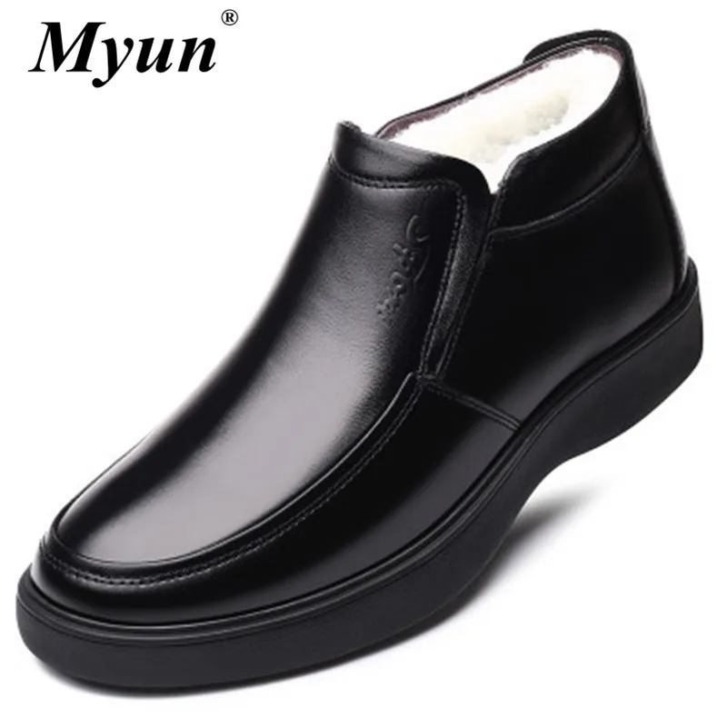 Теплые зимние ботинки с шерстяным мехом мужские черные деловые классические