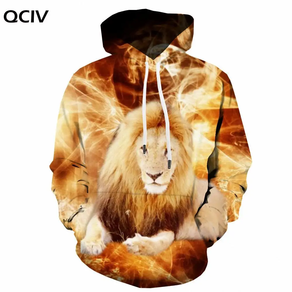 

QCIV Brand Lion Hoodie Men Animal 3d Printed Anime Hoody Anime Flame Sweatshirt Printed Hilarious Hooded Casual Long Sleeve
