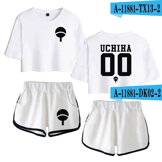 set-6753 Наруто спортивный костюм женский комплект 2 шт. укороченный топ и шорты брюки Uchiha Hatake Uzumaki клан значок Женские наборы комплект из двух частей для женщин - Цвет: set-6753