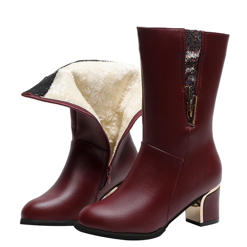 Новые женские сапоги на каблуке зимние до колена платформе без застежки Женская