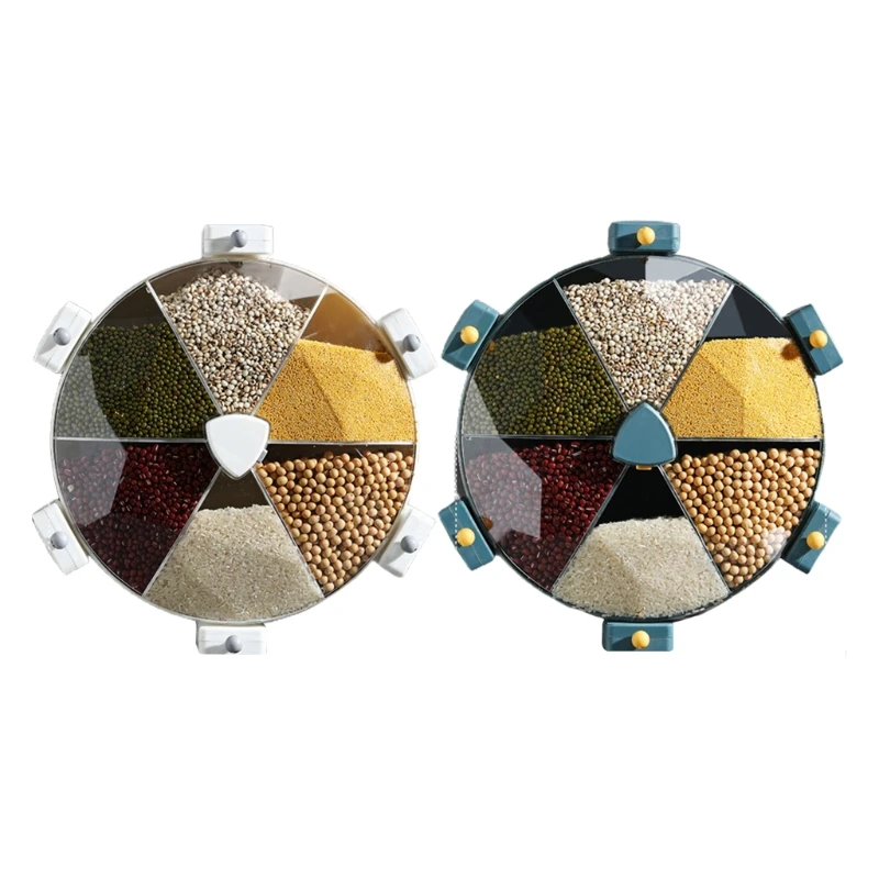 

D08D 8.5L Wall-Mounted Grain Divided Cereal Dispenser Rotating Storage Containers Can Plastic Rice Bucket Box Food Organizer
