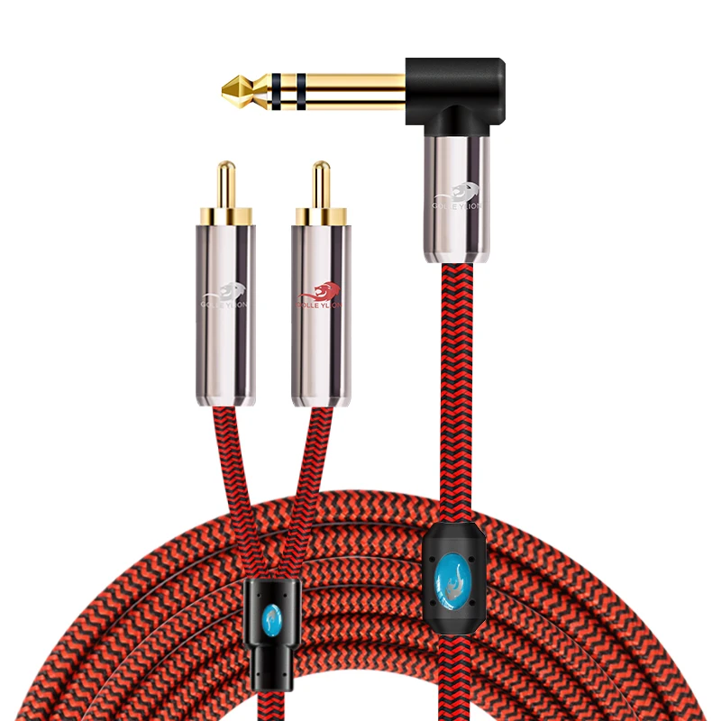 Стерео аудиокабель со штекером 1/4 дюйма и разъемом 6 35 мм на два RCA для миксера