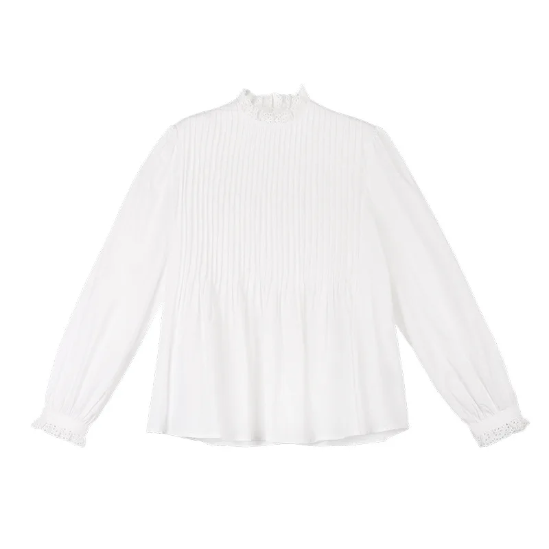 

New Korean Shirt Female Design Sense Niche Retro Long-sleeved French Lace Tops