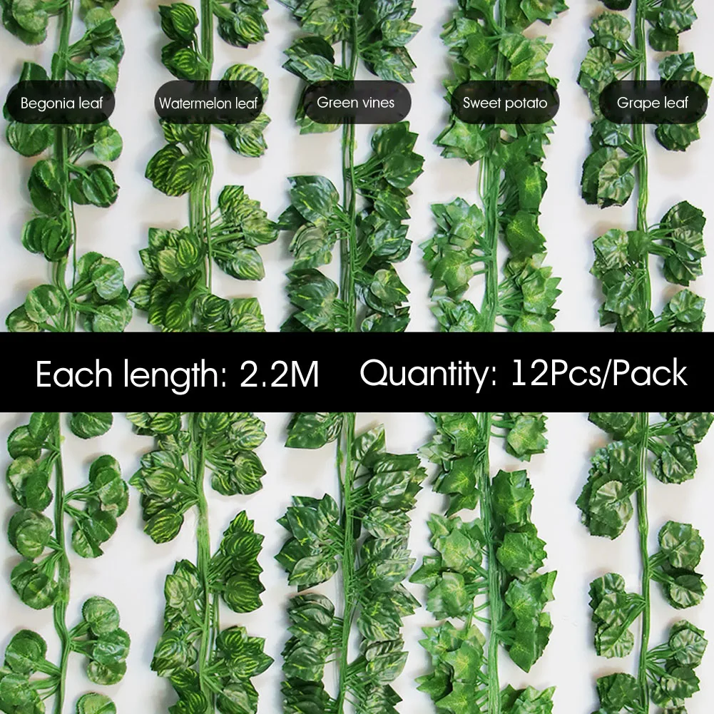 

12x Artificial Garland Leaves 7.2ft 2.2m Fake Trailing Vine Plant Garden Home Decor Wedding Decoration Garden Decoration Outdoor