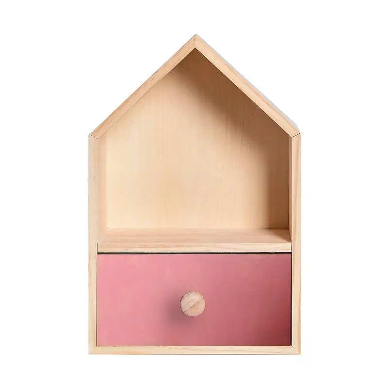 

House Shaped Drawer Box NIS Wooden Decoration Box Multi-layer Kids Bedroom Desktop DIY Cosmetic Toys Sundries Cabinet Organizer