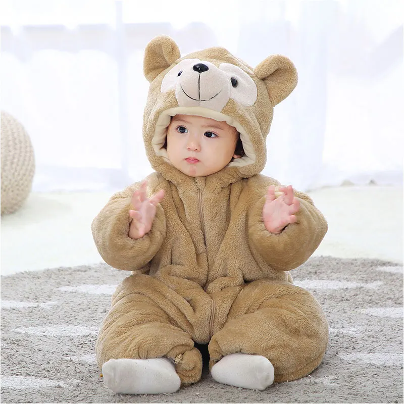Khaki Милый BearKigurumis Детские Зимняя одежда Thinkening теплая Пижама для новорожденных и мальчиков ползунки для девочек домашняя одежда для детей костюм животного костюм на молнии - Цвет: Khaki