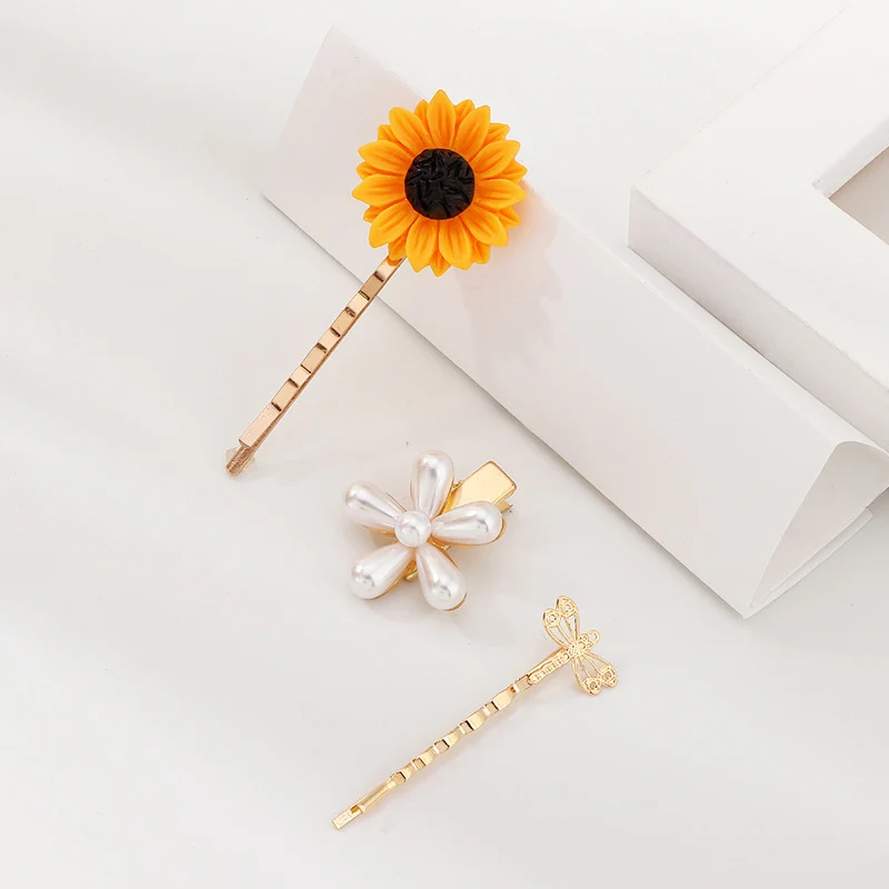 1 комплект летние заколки для волос с изображением подсолнуха стрекозы имитацией