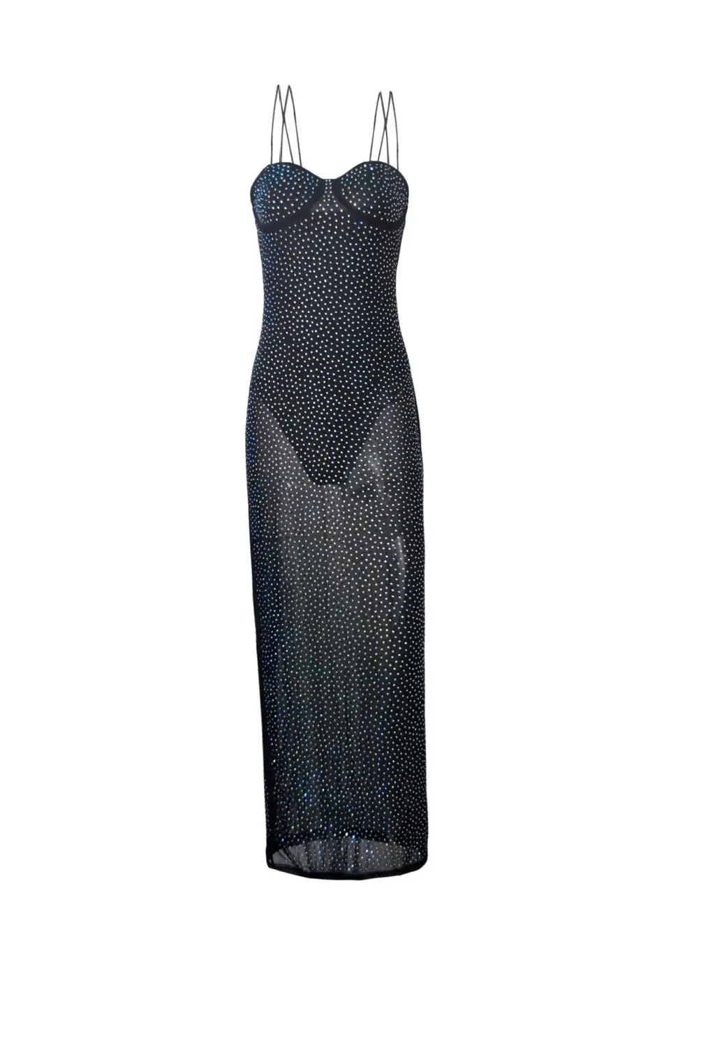 

2020 V-neck strap sexy rhinestone dress female adult perspective rhinestone evening dress sexy party nightclub evening dress