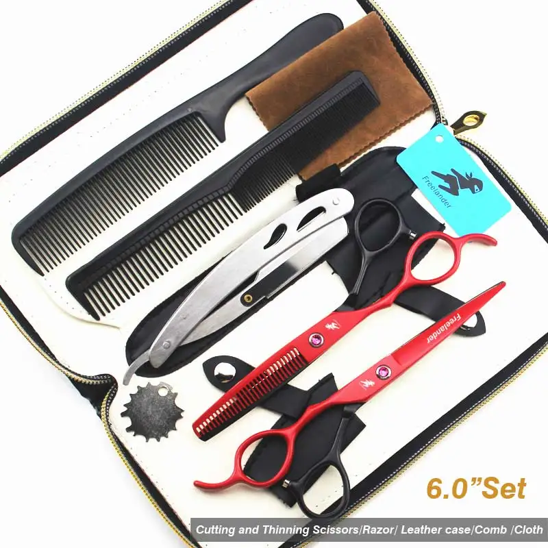 Red Set2 5,5/6,0 дюймов серебряные японские ножницы для волос дешевые Парикмахерские ножницы Ножницы Парикмахерская бритва стрижка левосторонние ножницы - Цвет: Red Set2