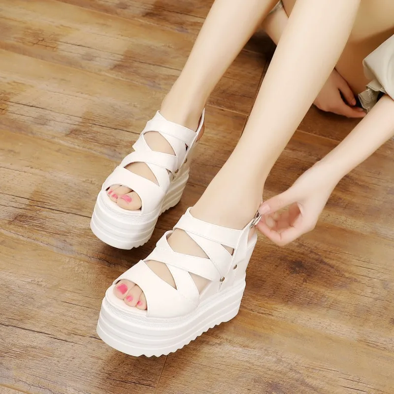 12 см клинья Босоножки на платформе женские туфли с открытым носком высоком