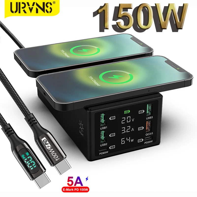 URVNS Multiport 150W 6Port USB Fast Charging Station With Quick Charge 3.0...