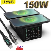 urvns multiport 150w 6port usb fast charging station with quick charge 3 0 qc3 0 pd speed charger and dual 15w wireless charging