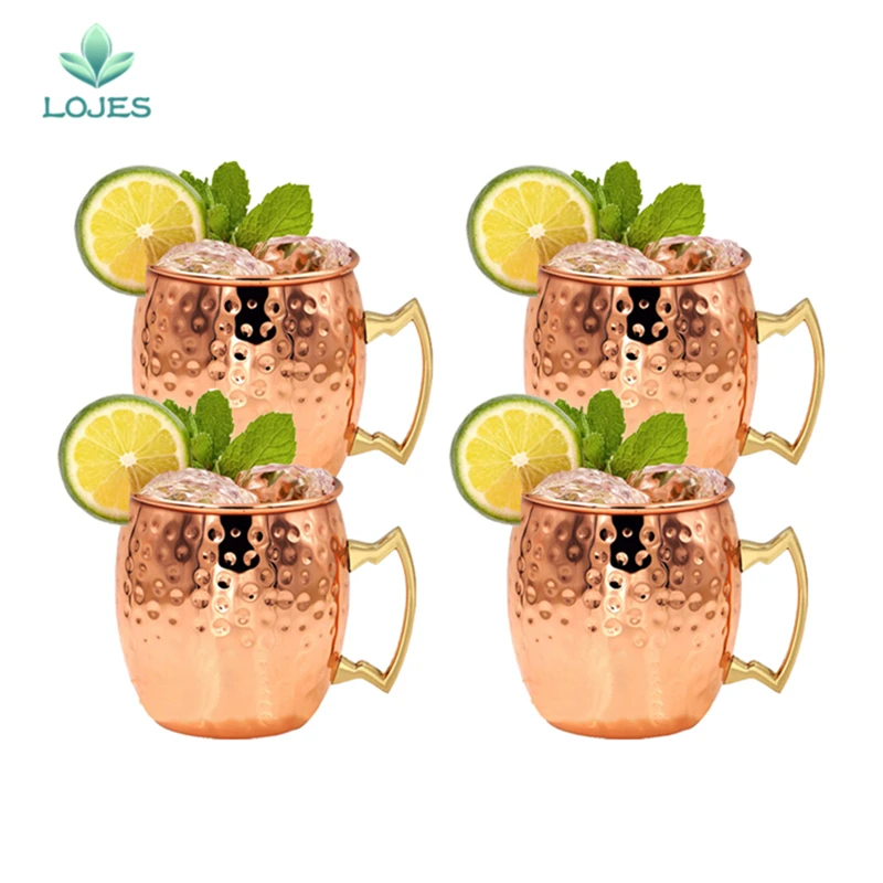 MUGS0003-4 550 мл, 1/4 шт, 18 унций, забитая медь, покрытая медным покрытием, кружка, кружка для пива, кофейная чашка, кружка с медным покрытием, чашки для путешествий - Цвет: MUGS0003-4