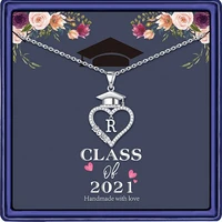 graduation gift for girl initial necklace heart halo pendant cubic zirconia for women trend 2021