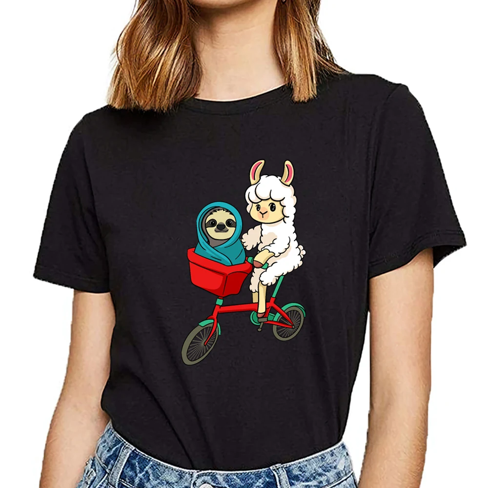 

Футболка женская в стиле Харадзюку, пикантная хлопковая рубашка с принтом велосипедиста, альпака, ленивого подарка
