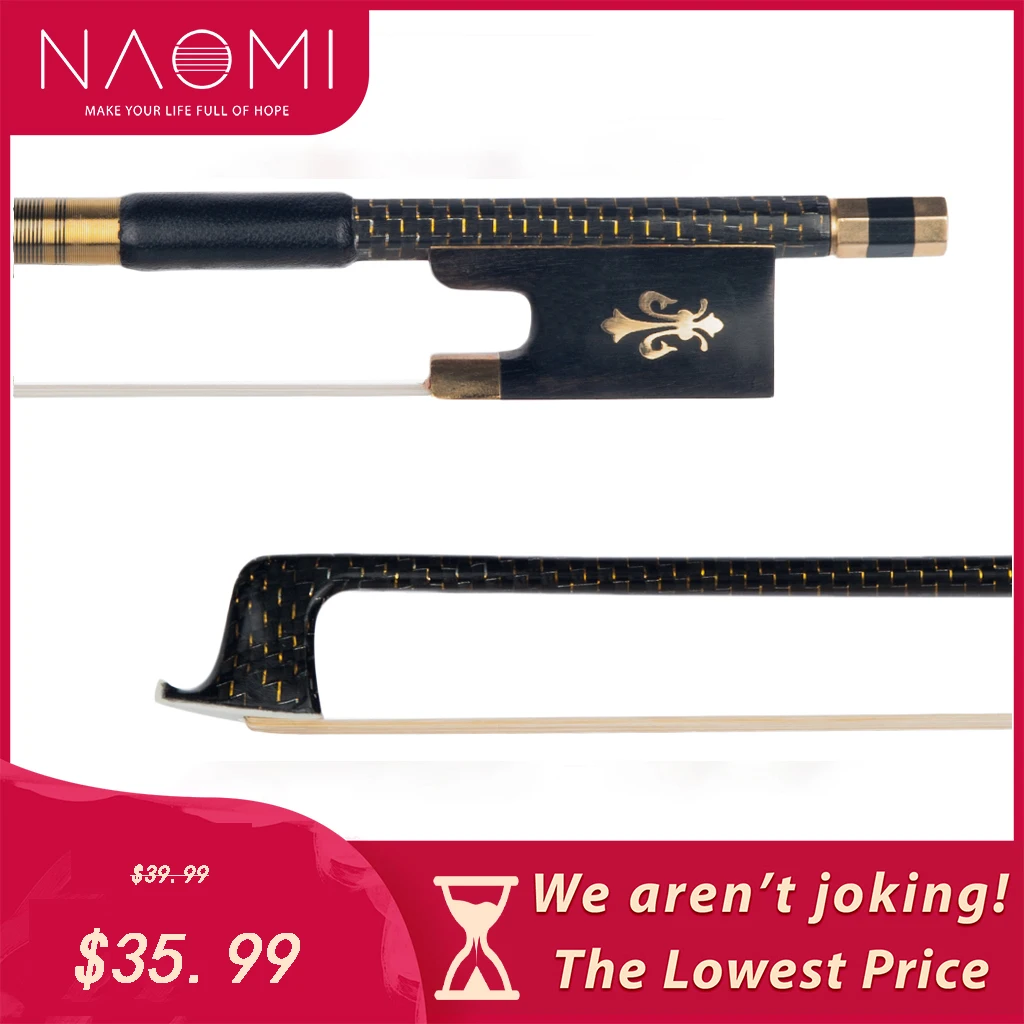 NAOMI Master Braided Carbon Fiber Bow 4/4 Violin Bow With Ebony Fleur-de-Lis Frog White Horsehair Performance Level